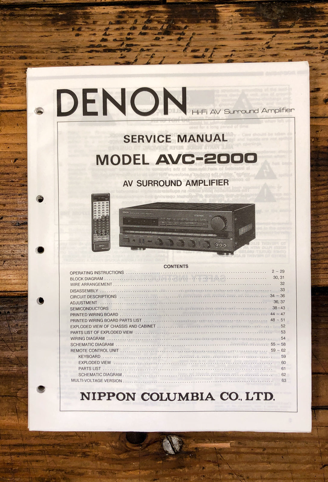 Denon AVC-2000 AV Amplifier  Service Manual *Original*