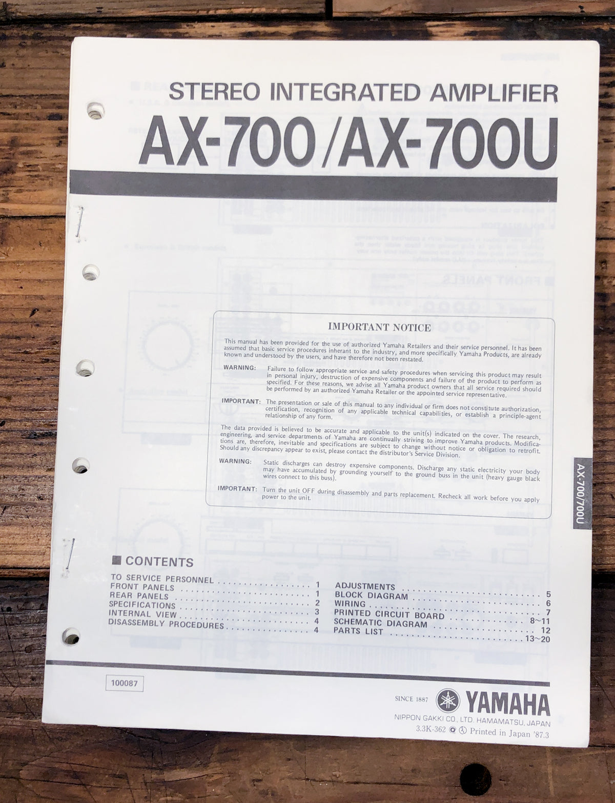 Yamaha AX-700 AX-700U Amplifier  Service Manual *Original*
