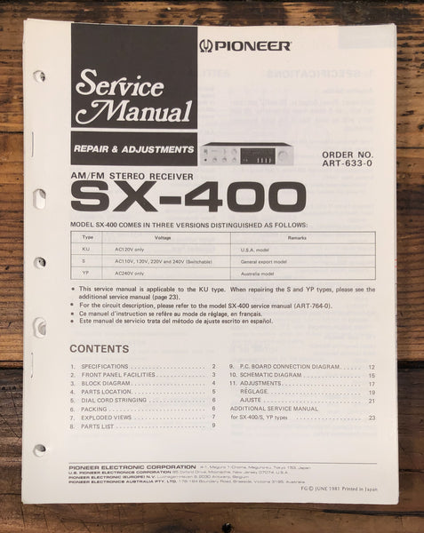 Pioneer SX-400 Receiver Service Manual *Original*