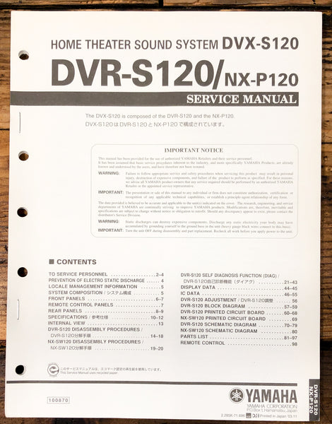 Yamaha DVR-S120 DVX-S120 NX-P120 Home Theater  Service Manual *Original*