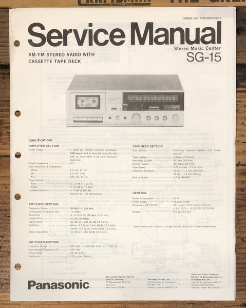 Panasonic SG-15 Stereo Service Manual *Original*