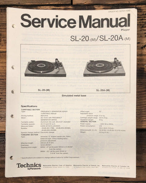 Technics SL-20 SL-20A Turntable  Service Manual *Original*