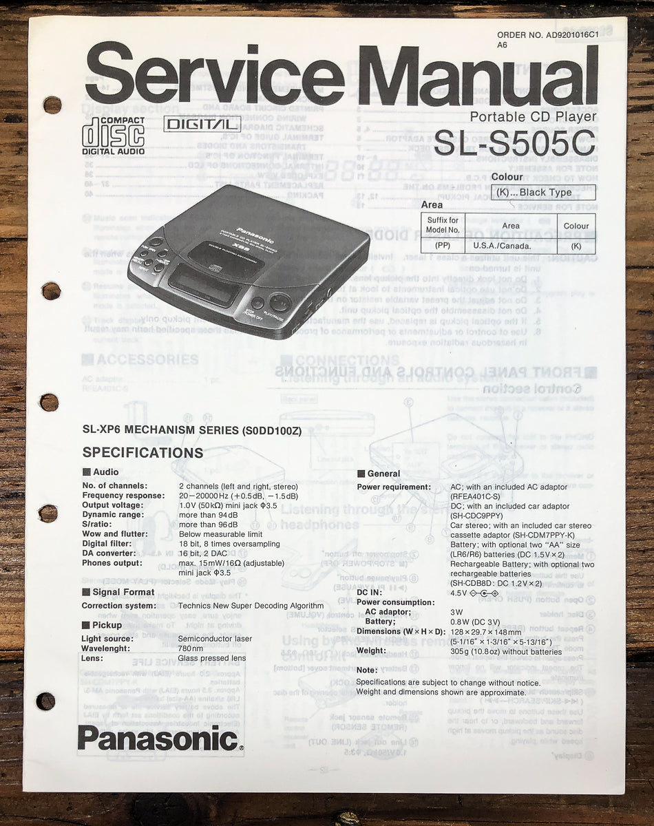 Technics SL-S505C CD Player Service Manual *Original*
