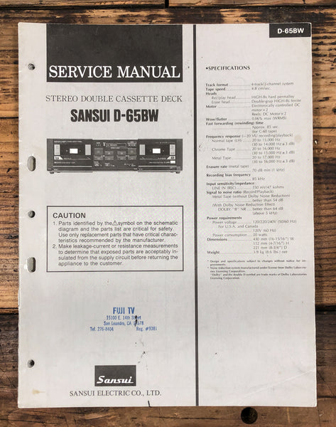 Sansui D-65BW Cassette  Service Manual *Original*