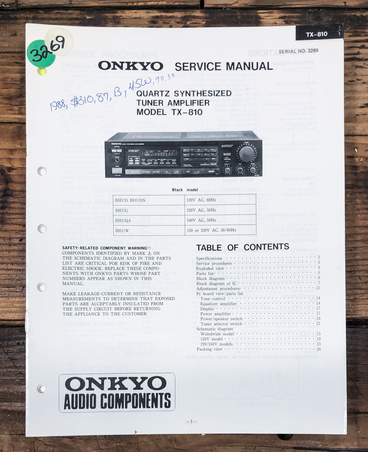 Onkyo TX-810 Receiver  Service Manual *Original*