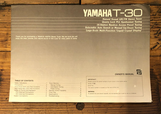 Yamaha T-30 Tuner  Owner / User Manual *Original*