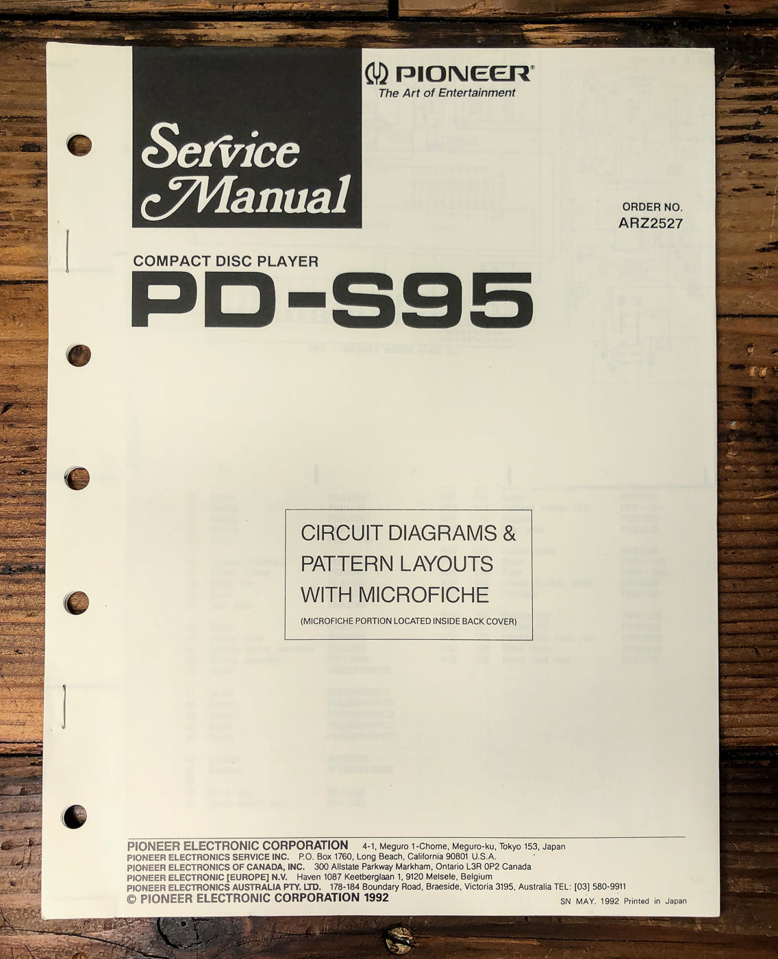 Pioneer PD-S95 CD Player Service Manual *Original*