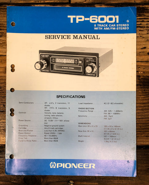 Pioneer TP-6001 8 Track Stereo Service Manual *Original*