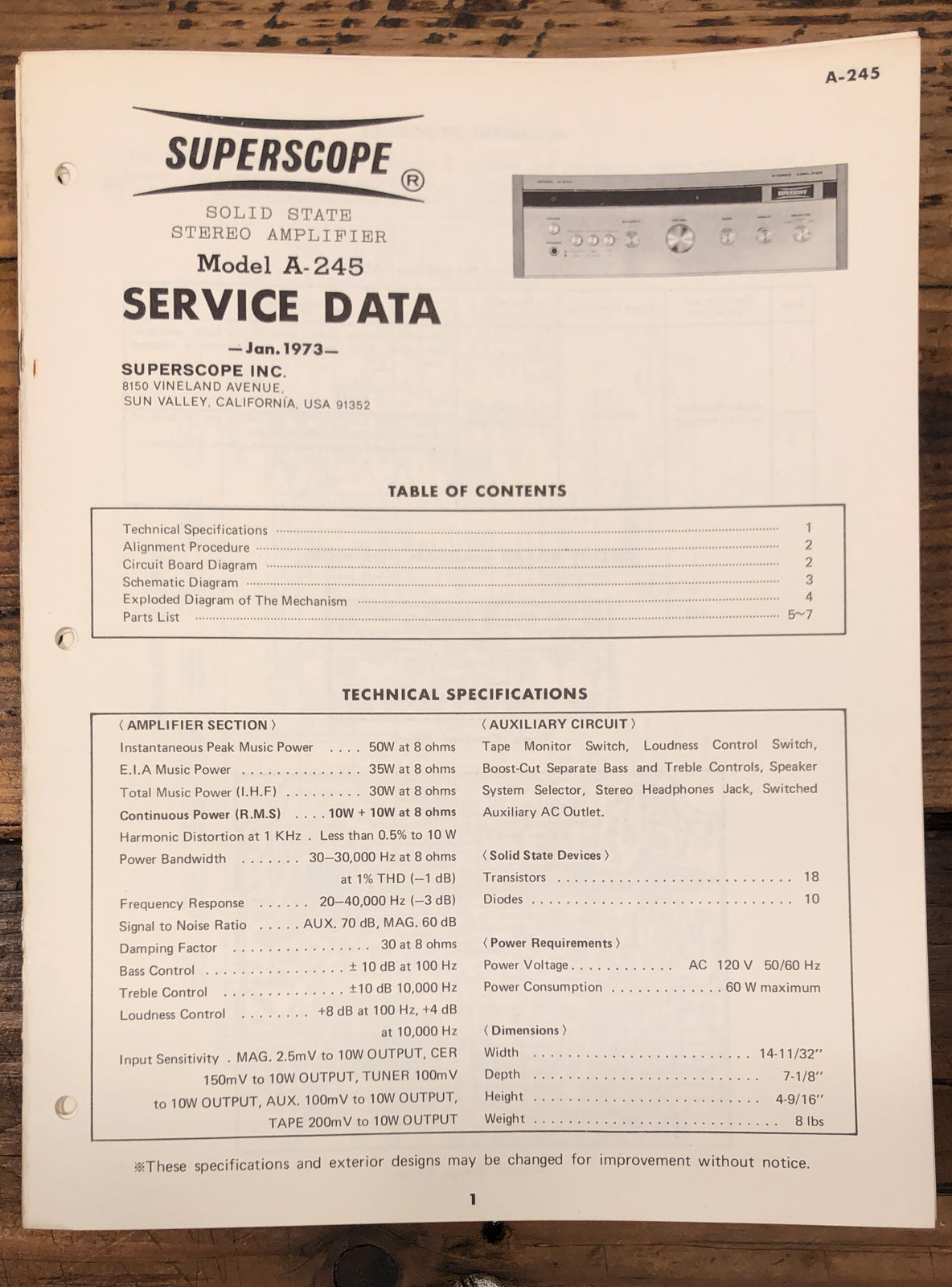 Superscope A-245 Amplifier  Service Manual *Original*