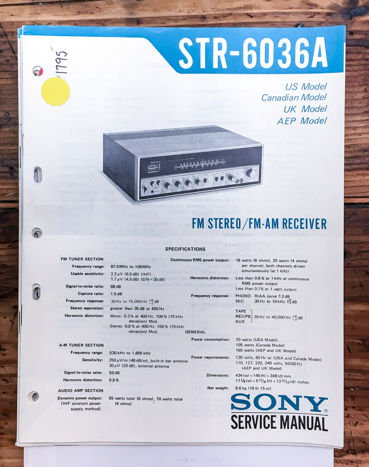 Sony STR-6036A Receiver  Service Manual *Original*