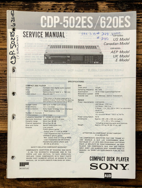 Sony CDP-502ES CDP-620ES CD Player  Service Manual *Original*