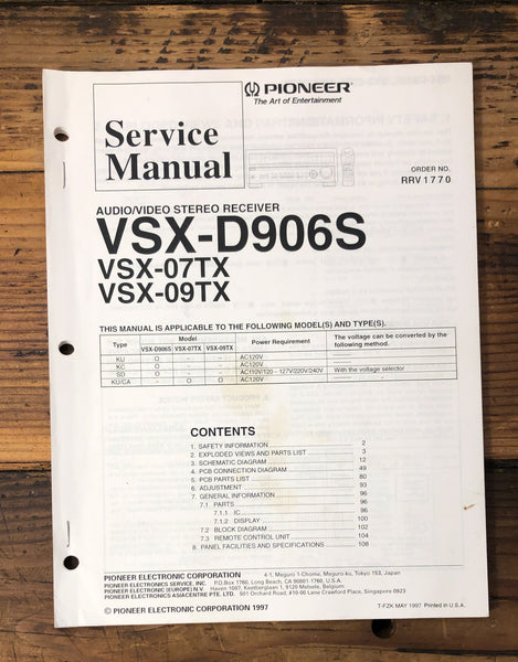 Pioneer VSX-07TX -09TX VSX-D906S Receiver  Service Manual *Original*