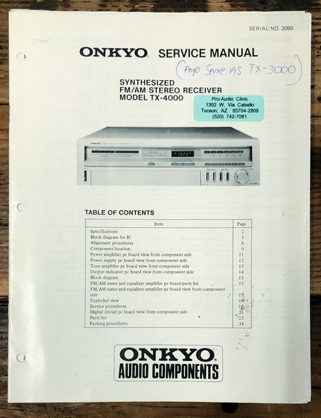 Onkyo TX-4000 Receiver  Service Manual *Original*