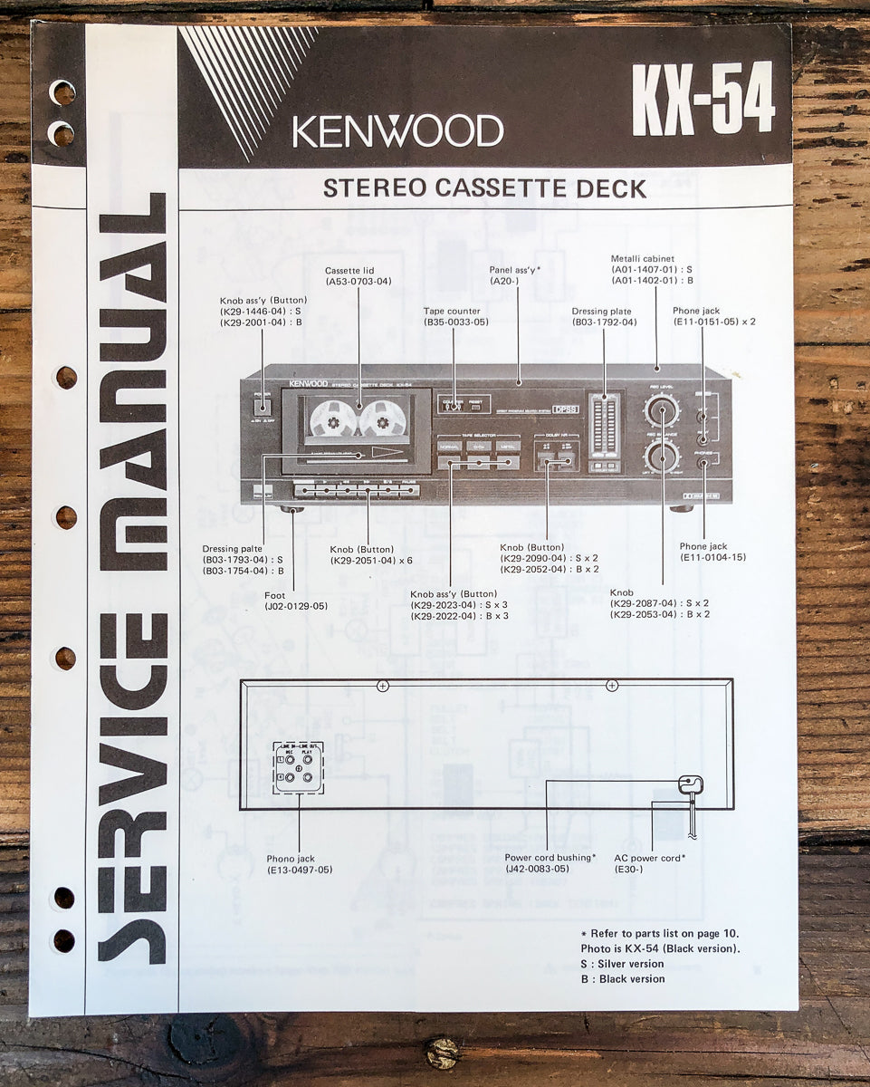 Kenwood KX-54 Cassette Service Manual *Original*
