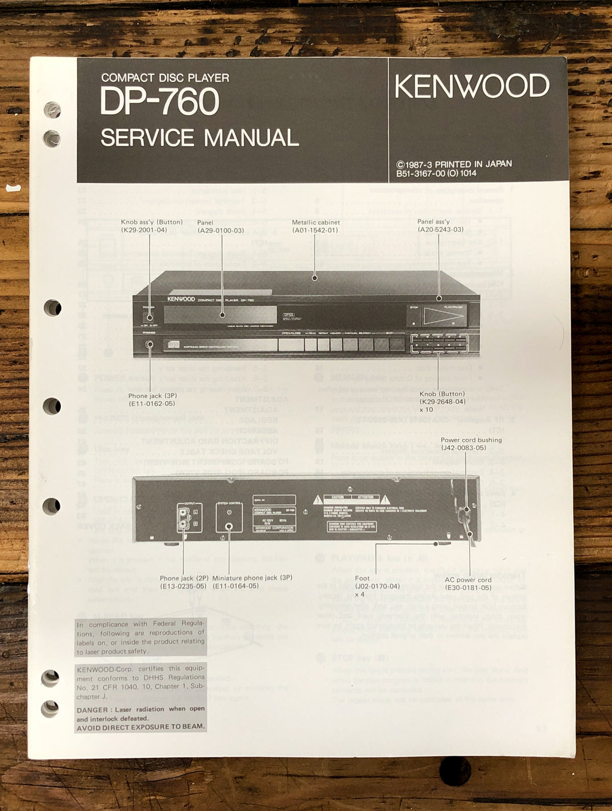 Kenwood DP-760 CD Player  Service Manual *Original*
