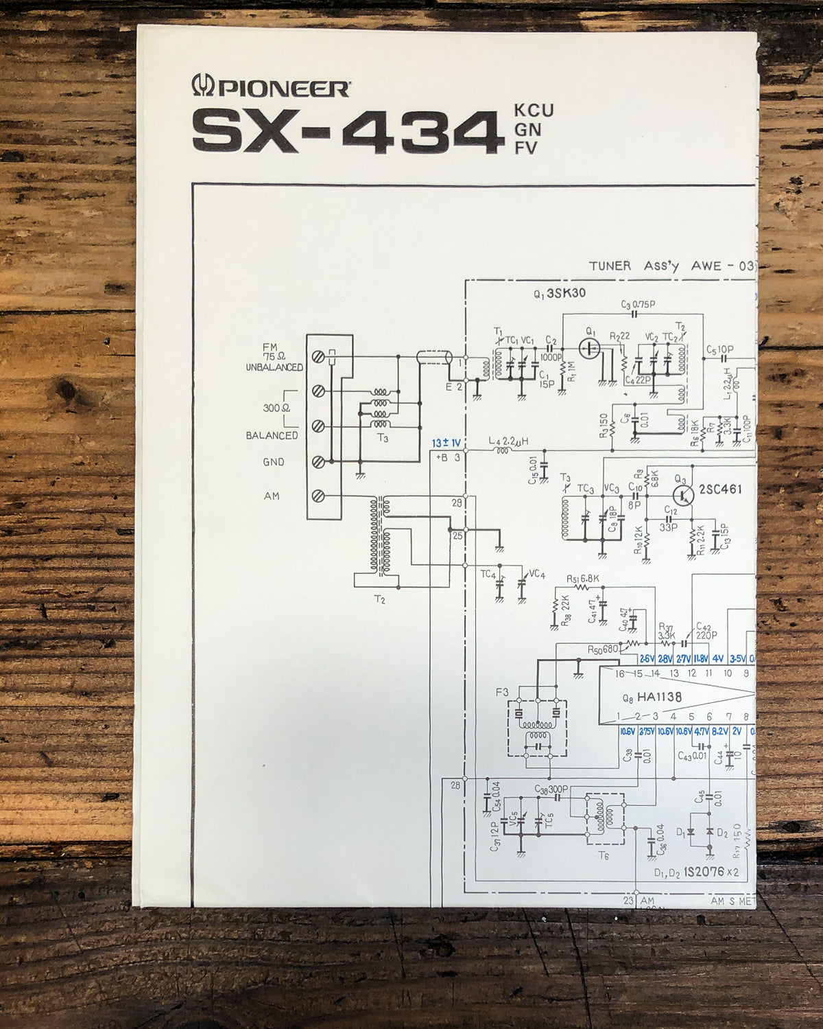 Pioneer SX-434 Receiver Fold Out Schematic *Original*
