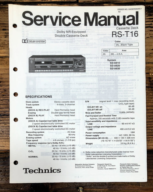 Technics RS-T16 Cassette Service Manual *Original*