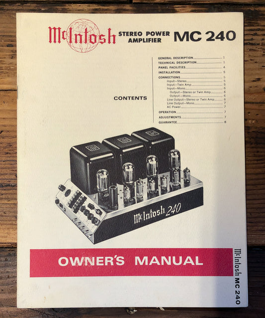 McIntosh  MC240MC-240 Amplifier   Owner / User Manual *Original* #2