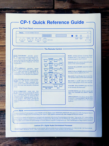 Lexicon CP-1 Processor Quick Start Guide  *Original*