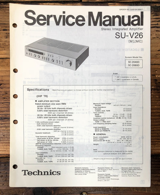 Technics SU-V26 Amplifier Service Manual *Original*