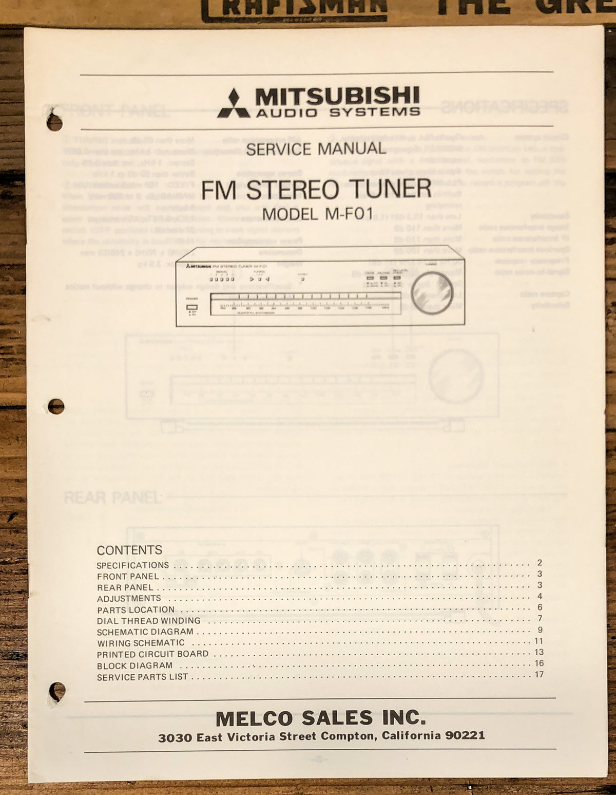 Mitsubishi M-F01 Tuner  Service Manual *Original*