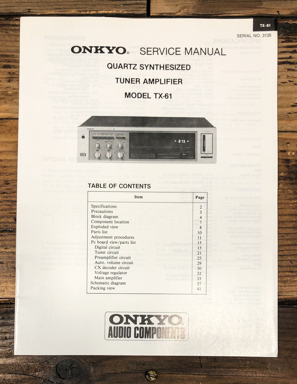 Onkyo TX-61 Receiver Service Manual *Original*