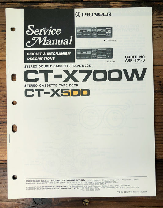 Pioneer CT-X700W CT-X500 Double Cassette Deck Service Manual *Original*