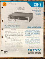 Sony XO-7 Cassette Receiver  Service Manual *Original*
