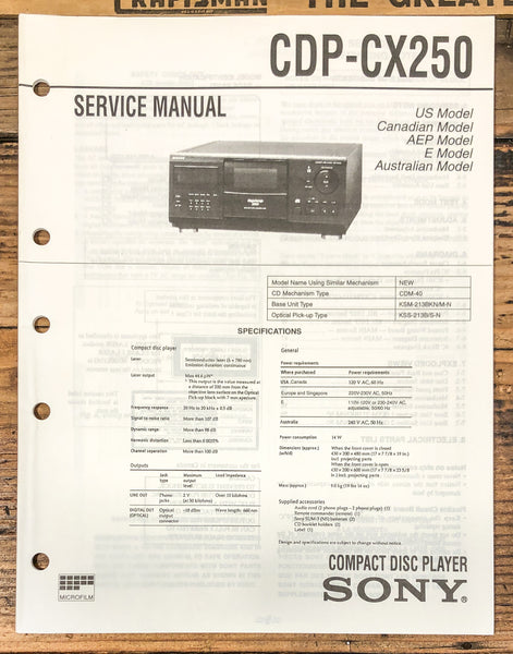 Sony CDP-CX250 CD Player  Service Manual *Original*