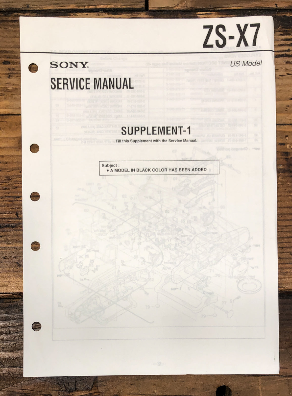 Sony ZS-X7 Stereo Supp. Service Manual *Original*