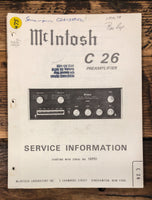 McIntosh C 26 C26 Preamplifier  Service Manual *Original*