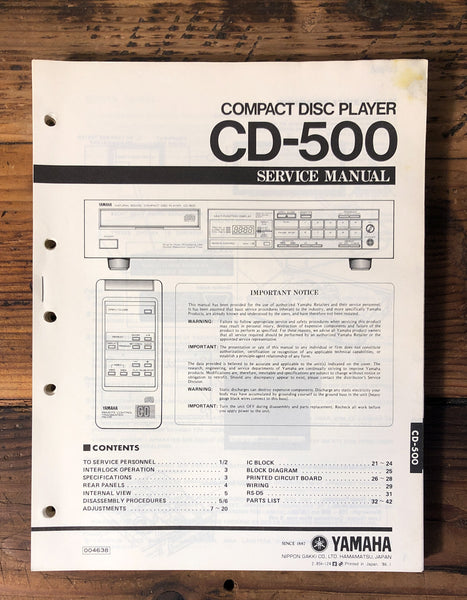 Yamaha CD-500 CD Player  Service Manual *Original*