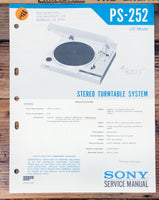 Sony PS-252 Record Player / Turntable  Service Manual *Original*