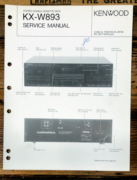 Kenwood KX-W893 Cassette  Service Manual *Original*