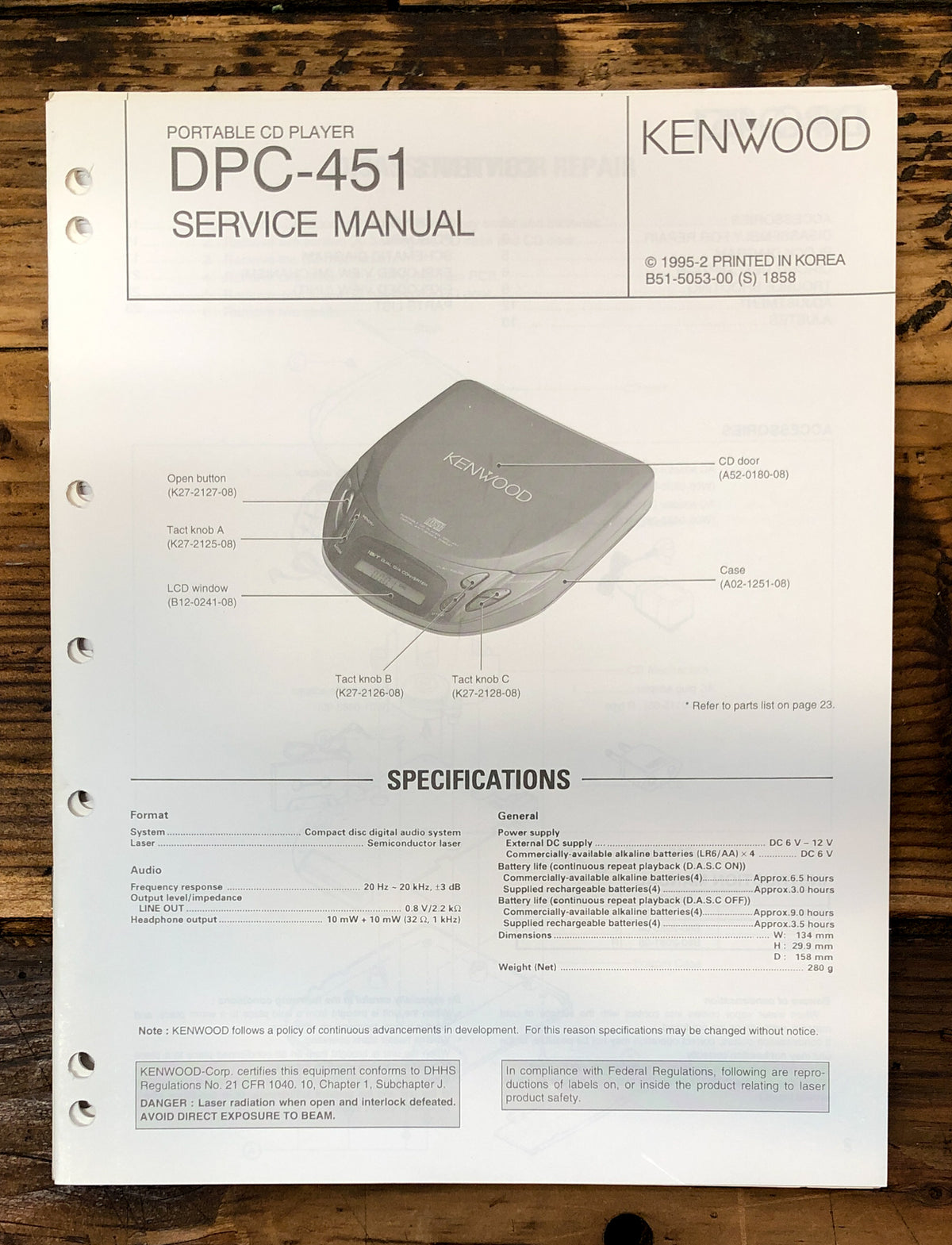Kenwood DPC-451 CD Player  Service Manual *Original*