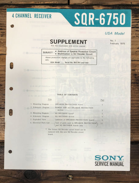 Sony SQR-6750 Receiver Supp. Service Manual *Original*