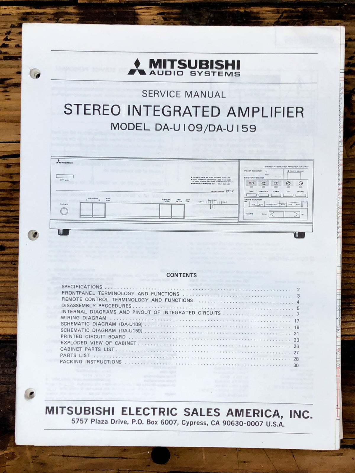 Mitsubishi DA-U109 DA-U159 Amplifier Service Manual *Original*