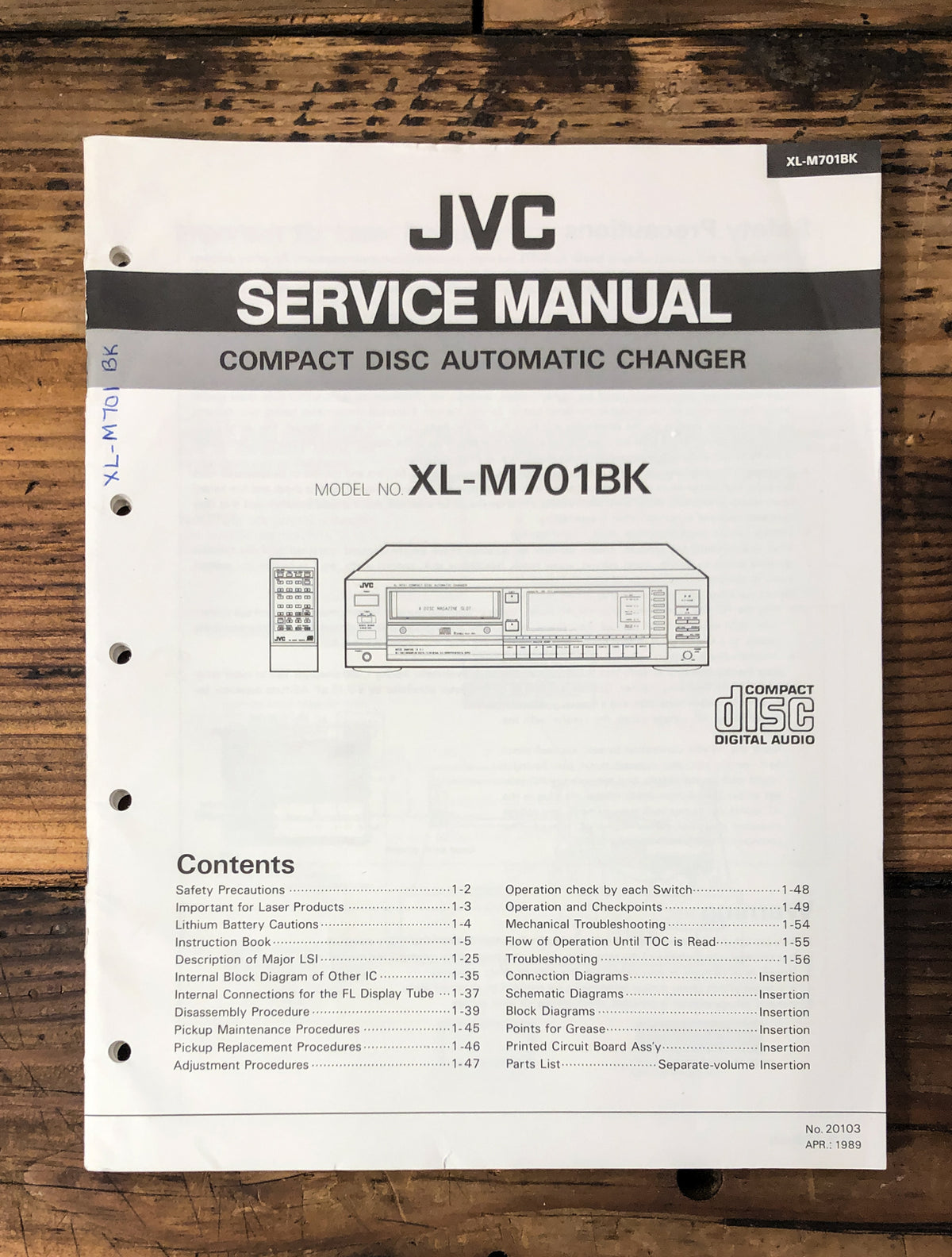 JVC XL-M701 BK CD Player  Service Manual *Original*