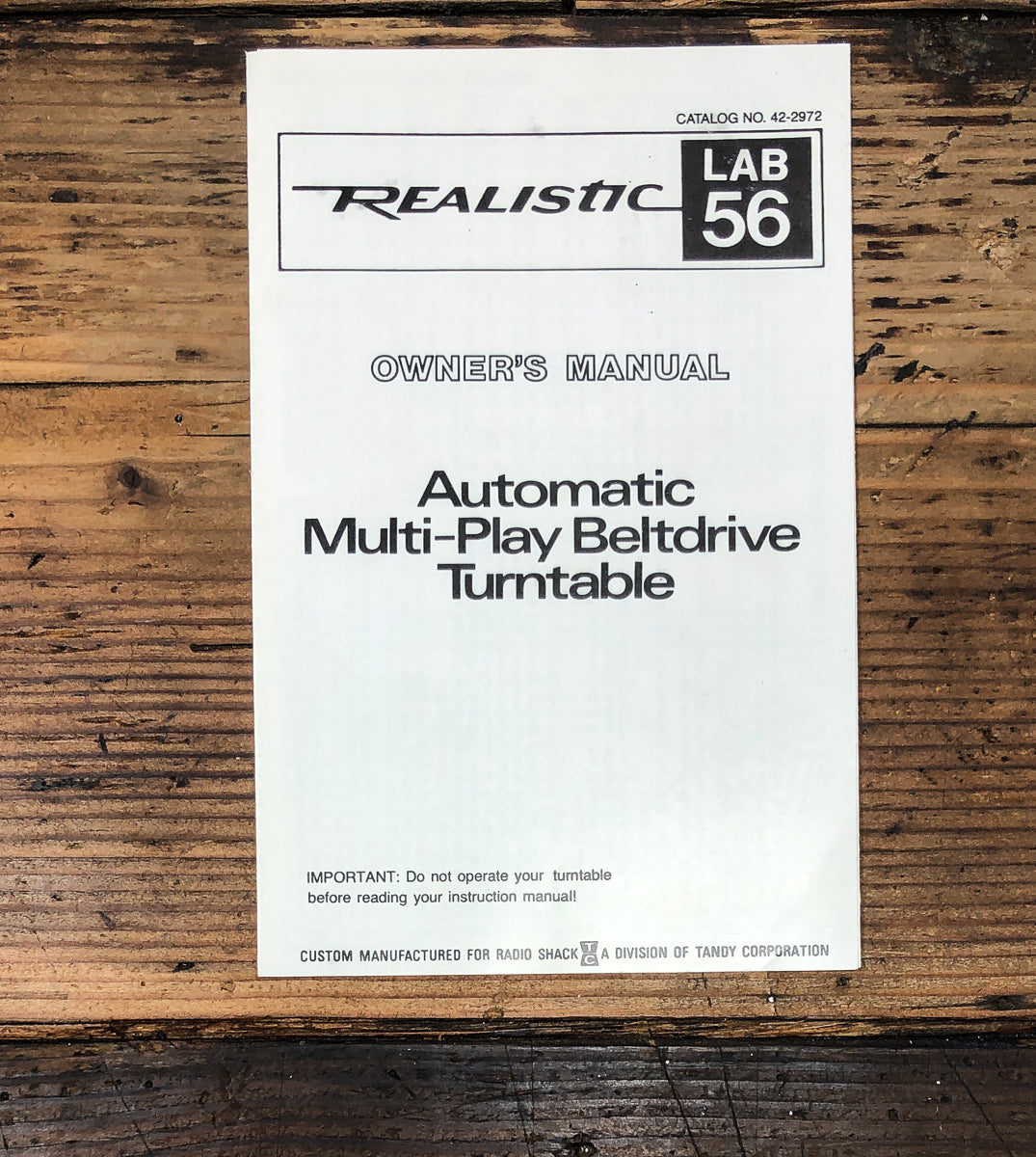Realistic LAB56 LAB-56 Record Player / Turntable Owners / User Manual *Original*