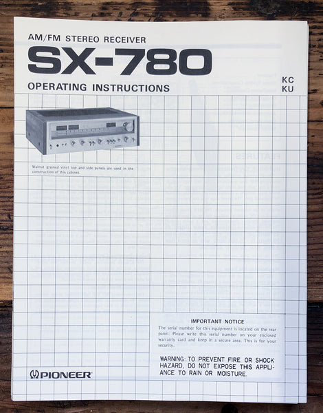 Pioneer SX-780 Receiver  Owner / User Manual *Original*