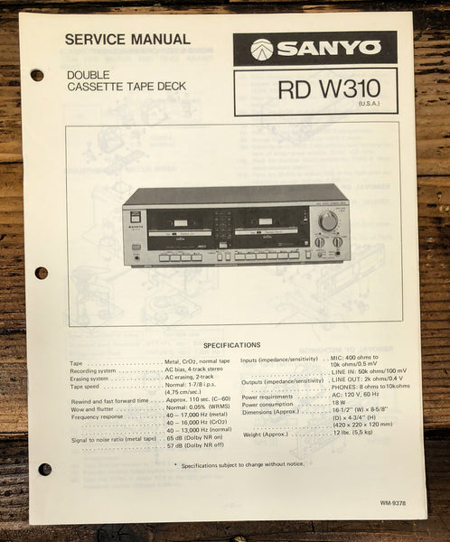 Sanyo RD W310 RD-W310 Cassette Service Manual *Original*