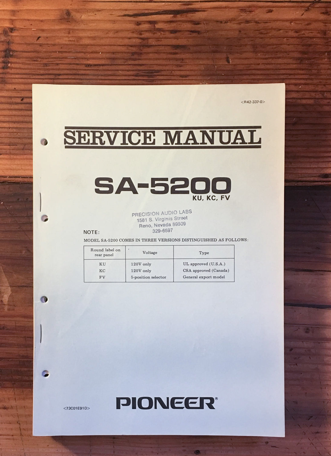 Pioneer SA-5200 Amplifier Service Manual *Original*
