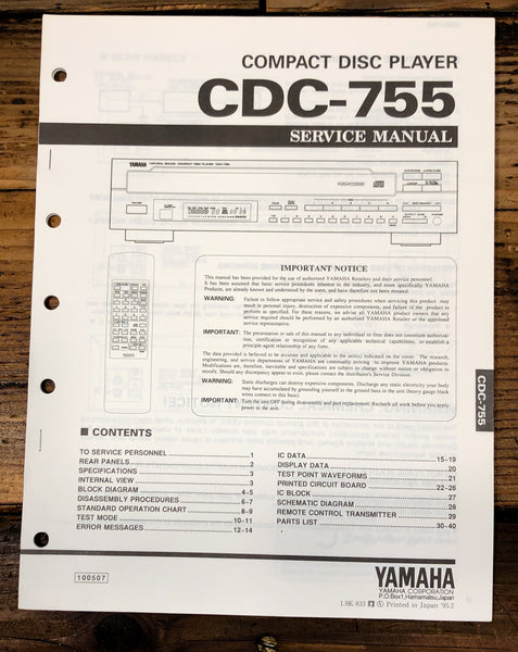 Yamaha CDC-755 CD Player  Service Manual *Original*