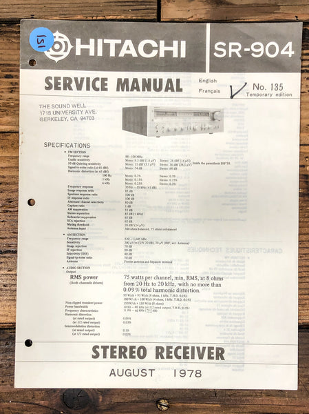 Hitachi SR-904 Receiver Service Manual *Original*