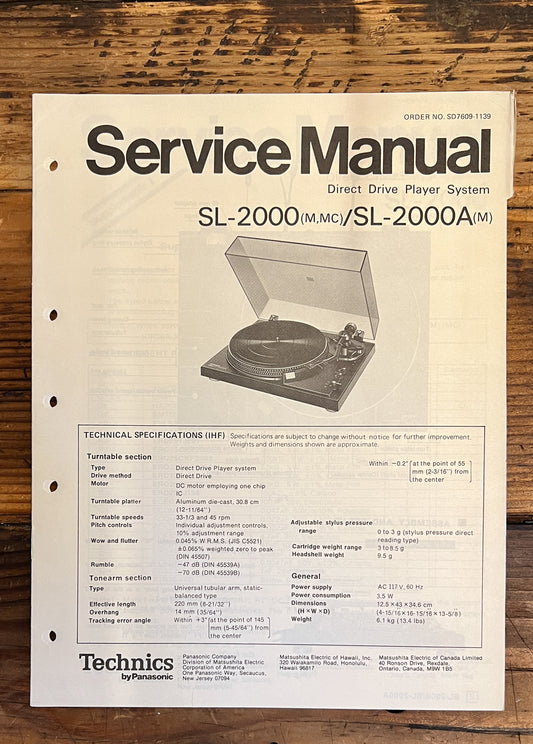 Technics SL-2000 SL-2000A Record Player / Turntable  Service Manual *Original*