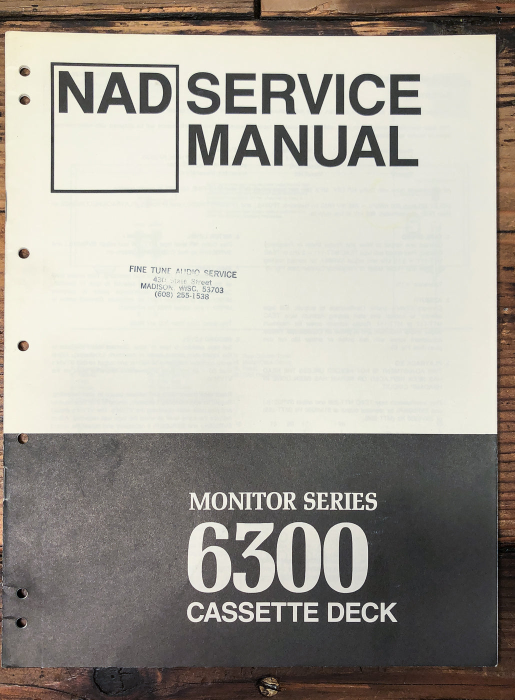 NAD Model 6300 Monitor Series Cassette Deck Service Manual *Original*
