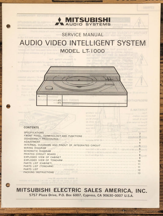 Mitsubishi LT-1000 Record Player / Turntable  Service Manual *Original*