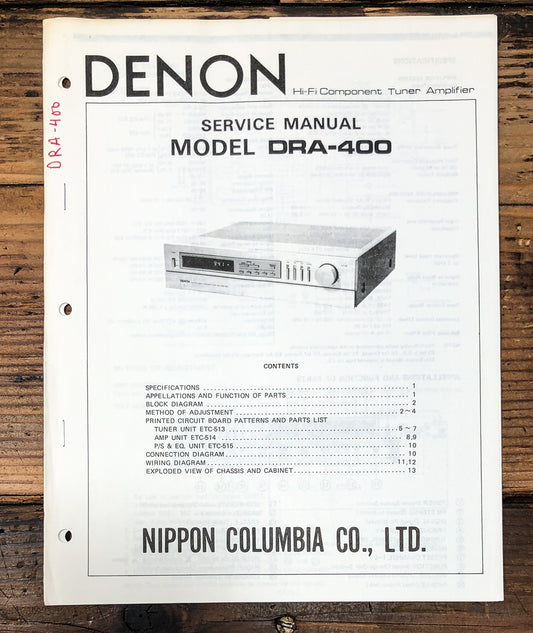 Denon DRA-400 Receiver Service Manual *Original*