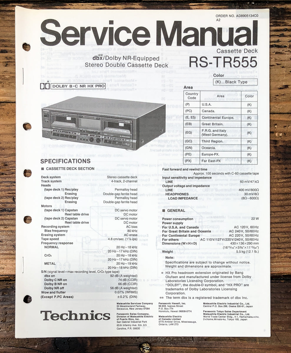Technics RS-TR555 Cassette Service Manual *Original*
