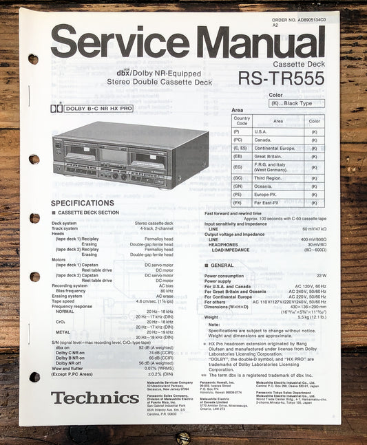 Technics RS-TR555 Cassette Service Manual *Original*